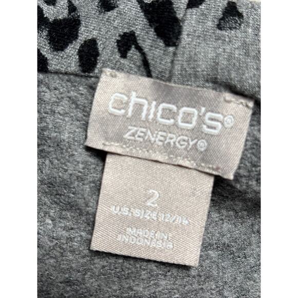 Chico's Zenergy Animal-Print Tunic Top Womens Size 12/14 Gray Brushed Fleece - Picture 3 of 5